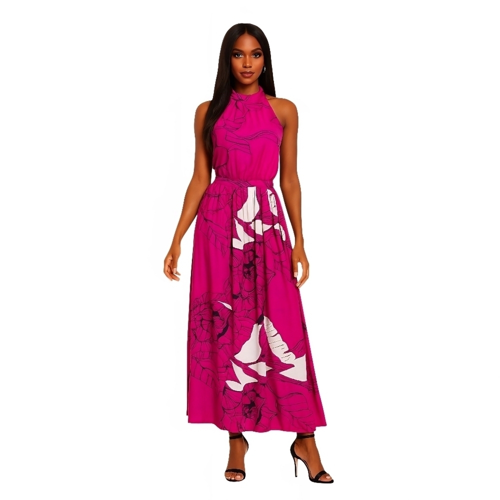 Xtaren Vibrant Pink Backless Maxi Dress